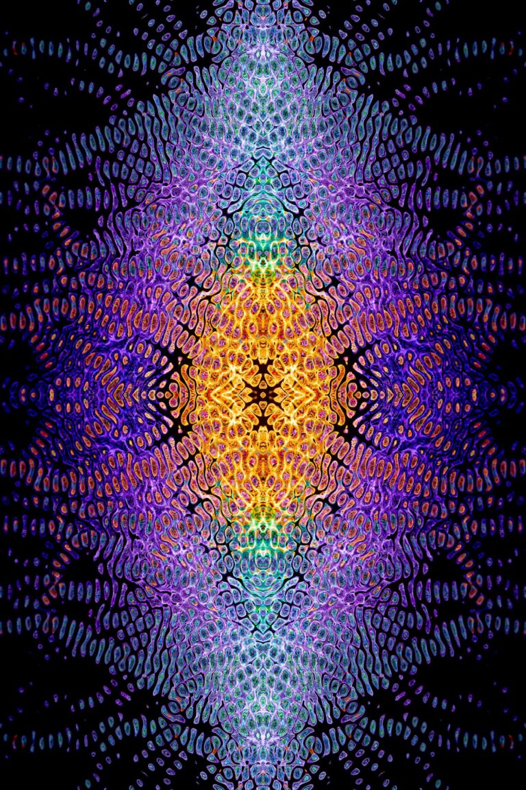 A colorful symmetrical digital art piece with fractal patterns, ideal for modern backgrounds.